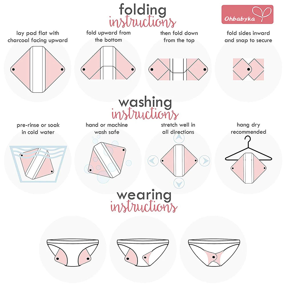 Serviettes hygiéniques réutilisables en charbon de bambou – Protège-slips lavables
