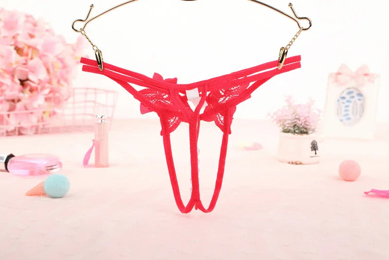 String en perles pour femme – Lingerie sexy à entrejambe ouvert