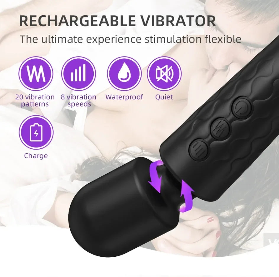 Vibromasseur AV puissant à 20 vitesses pour femmes, stimulateur de clitoris, point G, baguette magique, gode, masturbation féminine, jouets sexuels pour adultes