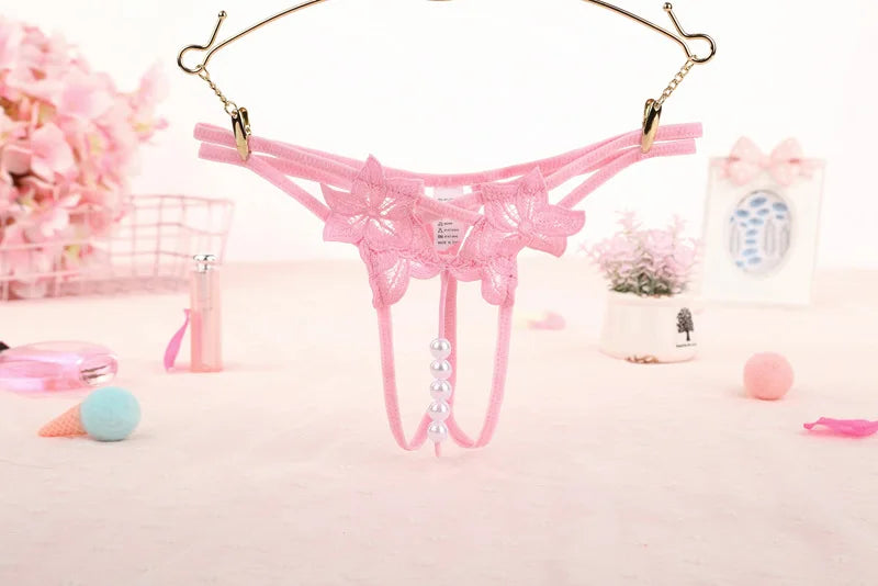 String en perles pour femme – Lingerie sexy à entrejambe ouvert