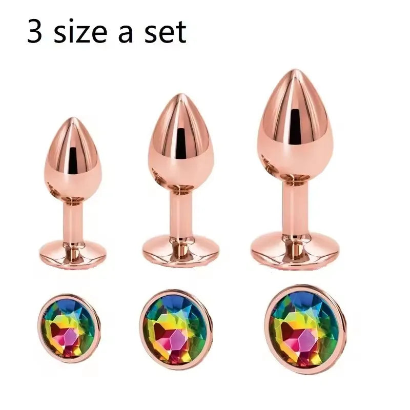 Ensemble de plugs anaux arc-en-ciel en or rose, petites, moyennes et grandes tailles, perles anales en métal, plug anal, bijoux, gode, jouet sexuel pour femme et homme