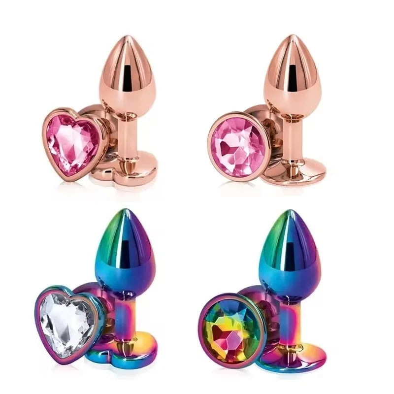 Ensemble de plugs anaux arc-en-ciel en or rose, petites, moyennes et grandes tailles, perles anales en métal, plug anal, bijoux, gode, jouet sexuel pour femme et homme
