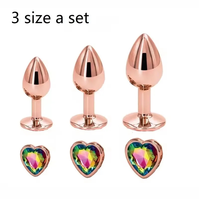 Ensemble de plugs anaux arc-en-ciel en or rose, petites, moyennes et grandes tailles, perles anales en métal, plug anal, bijoux, gode, jouet sexuel pour femme et homme