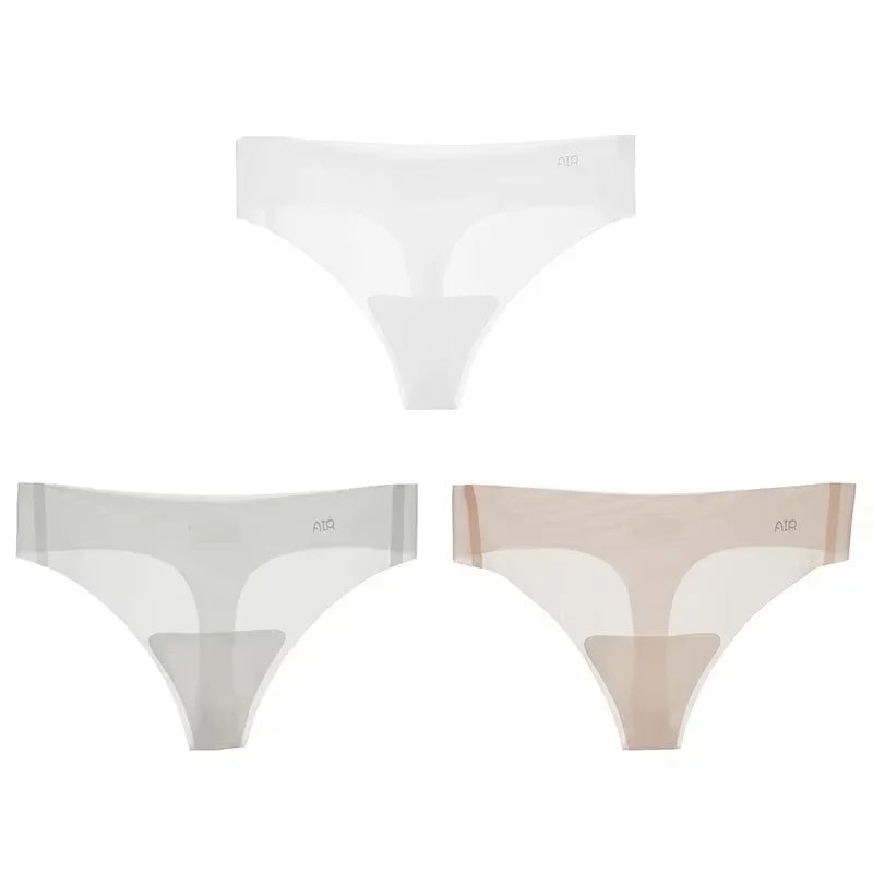 Lot de 3 strings transparents ultra-fins pour femme, sous-vêtements sexy sans couture, taille basse, couleur unie, séchage rapide
