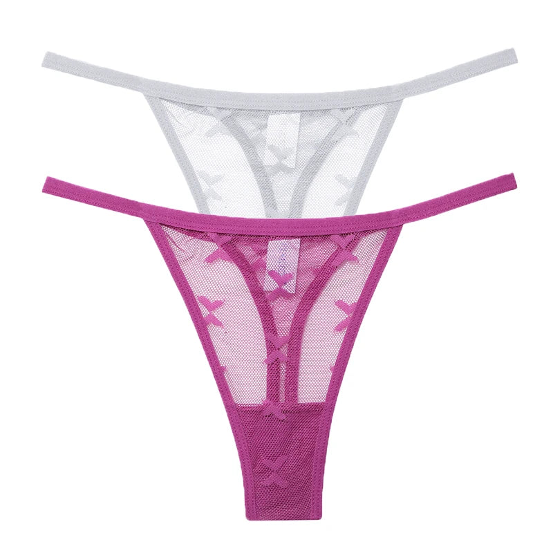 Ensemble 2 strings en maille pour femme – Strings transparents sans couture