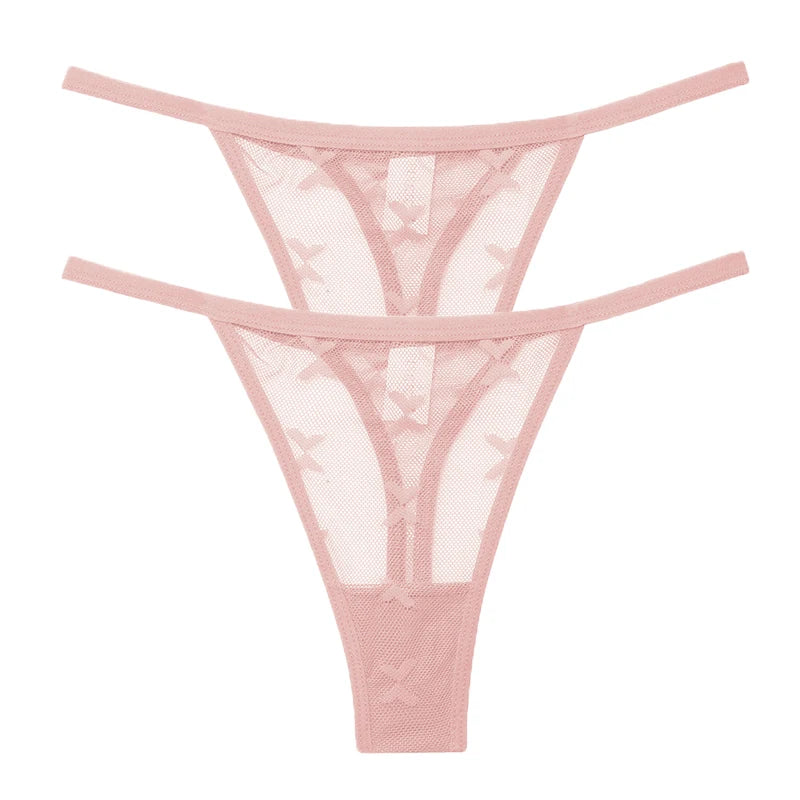 Ensemble 2 strings en maille pour femme – Strings transparents sans couture