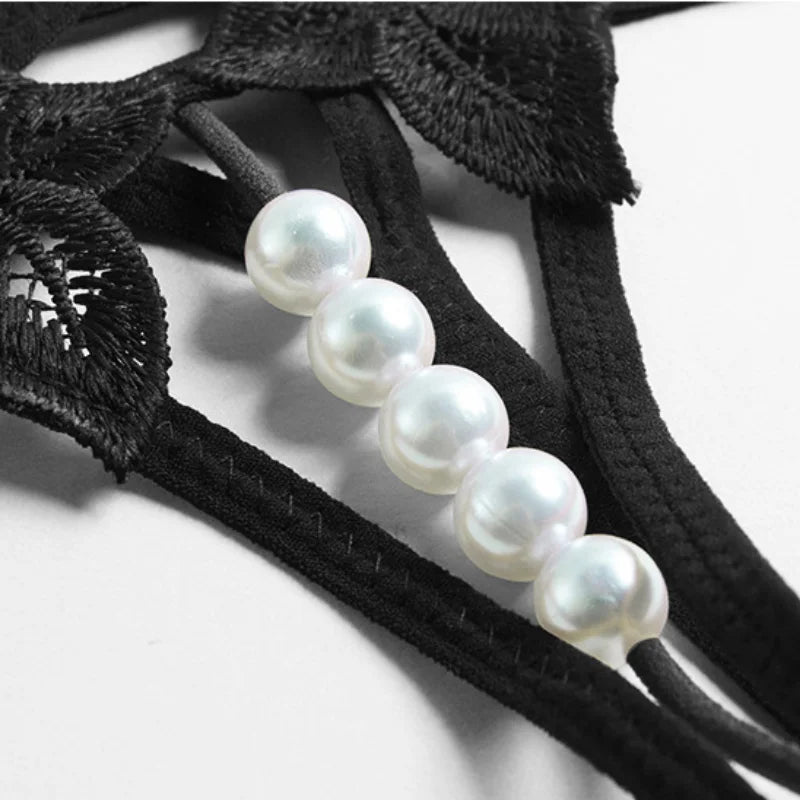 String en perles pour femme – Lingerie sexy à entrejambe ouvert