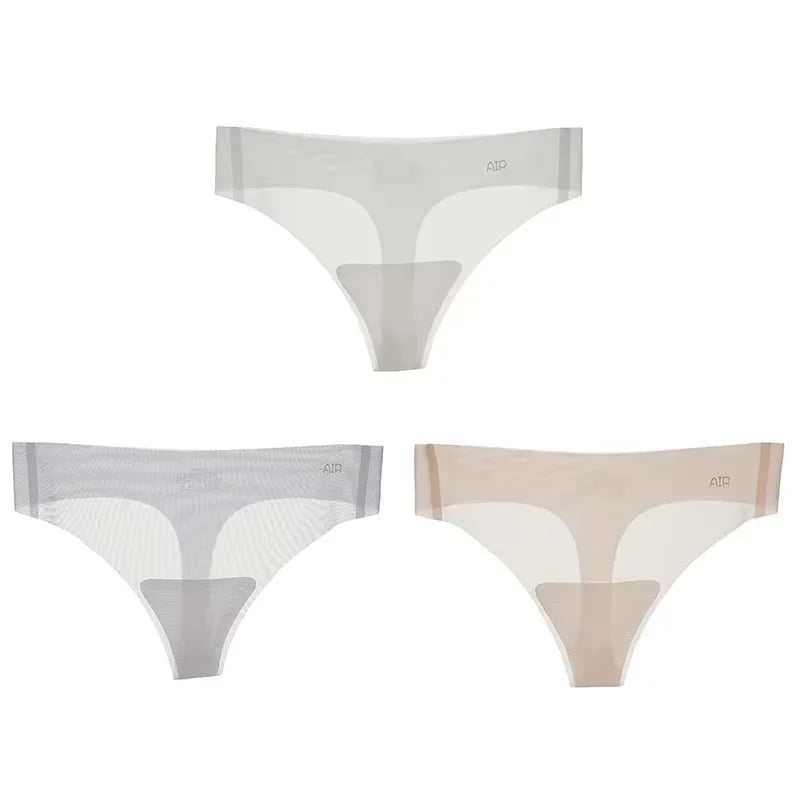 Lot de 3 strings transparents ultra-fins pour femme, sous-vêtements sexy sans couture, taille basse, couleur unie, séchage rapide
