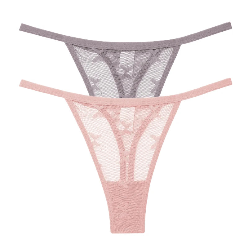 Ensemble 2 strings en maille pour femme – Strings transparents sans couture