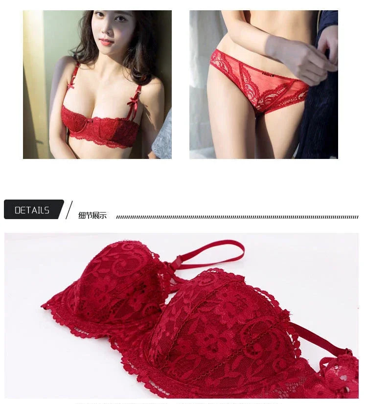 Soutien-gorge demi-bonnet en dentelle française pour femme – Bralette push-up décolletée en V