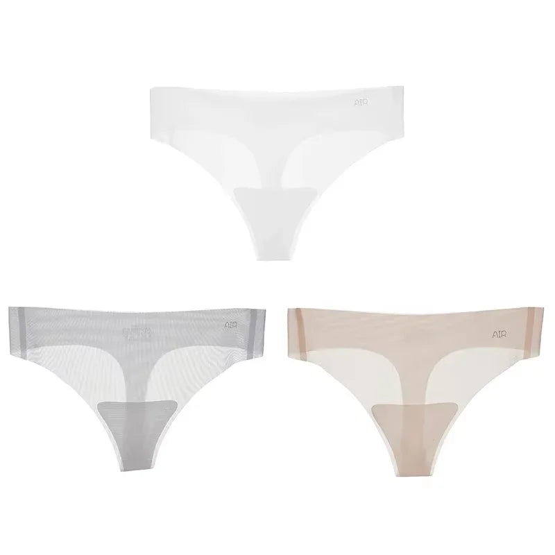Lot de 3 strings transparents ultra-fins pour femme, sous-vêtements sexy sans couture, taille basse, couleur unie, séchage rapide