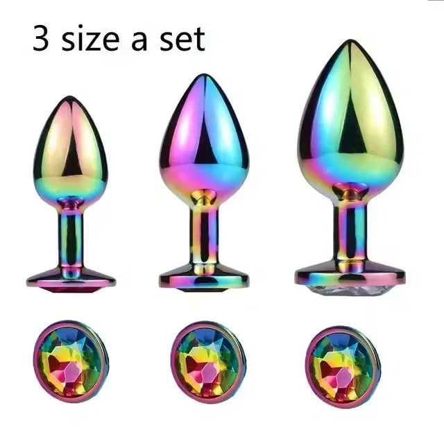 Ensemble de plugs anaux arc-en-ciel en or rose, petites, moyennes et grandes tailles, perles anales en métal, plug anal, bijoux, gode, jouet sexuel pour femme et homme