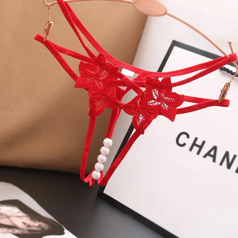 String en perles pour femme – Lingerie sexy à entrejambe ouvert