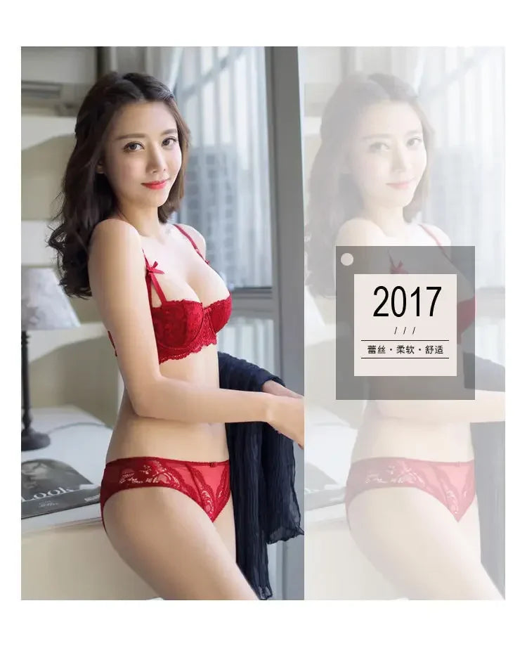 Soutien-gorge demi-bonnet en dentelle française pour femme – Bralette push-up décolletée en V