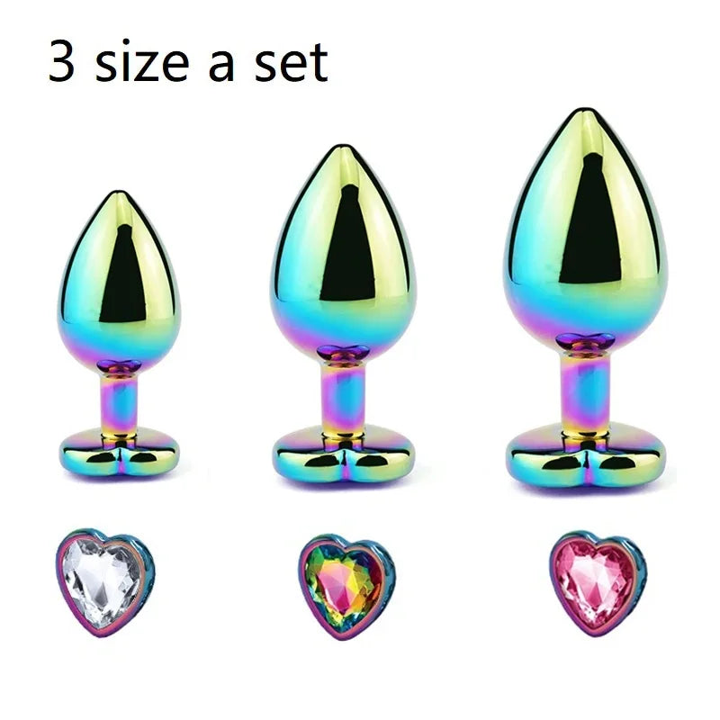Ensemble de plugs anaux arc-en-ciel en or rose, petites, moyennes et grandes tailles, perles anales en métal, plug anal, bijoux, gode, jouet sexuel pour femme et homme