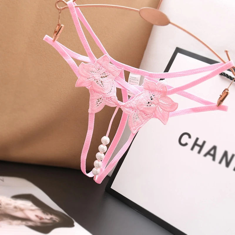 String en perles pour femme – Lingerie sexy à entrejambe ouvert