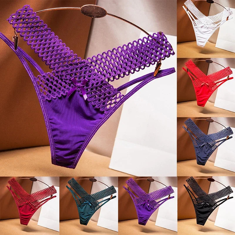 Culotte sexy pour femme, taille basse, ajourée, croisée, lingerie sexy, sous-vêtements confortables, string en soie glacée, tendance