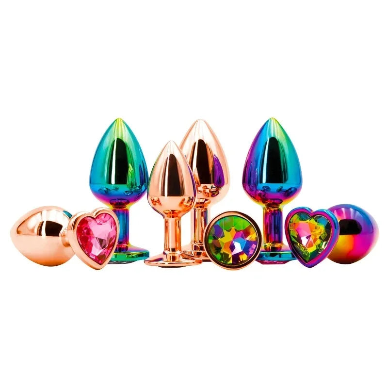 Ensemble de plugs anaux arc-en-ciel en or rose, petites, moyennes et grandes tailles, perles anales en métal, plug anal, bijoux, gode, jouet sexuel pour femme et homme