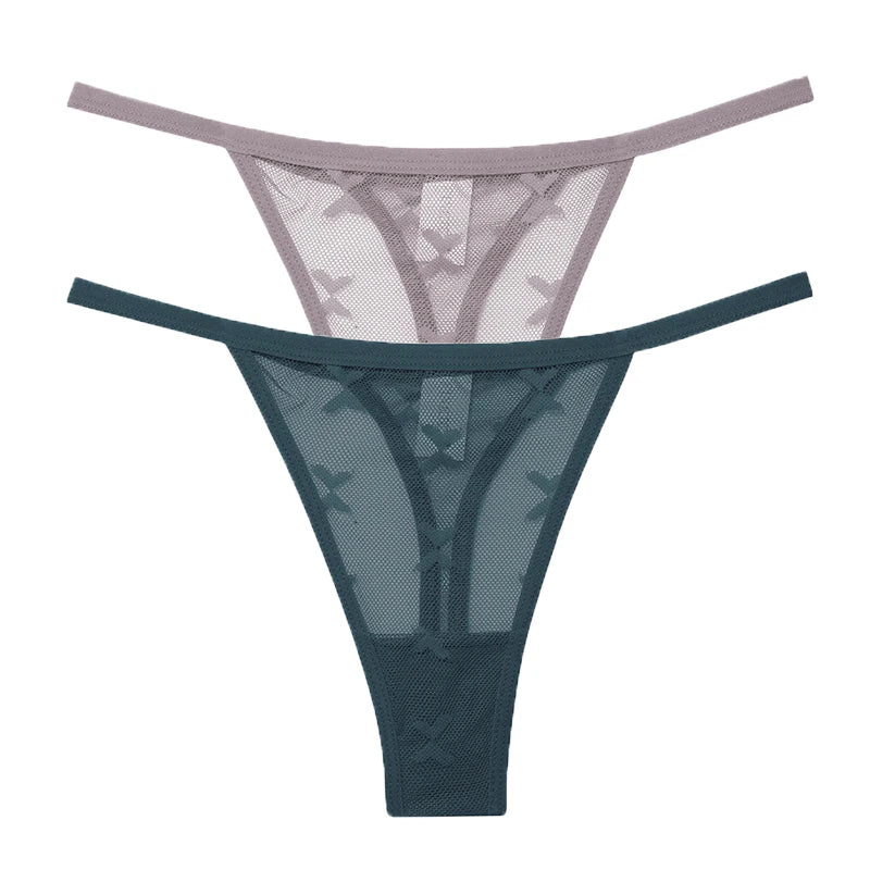 Ensemble 2 strings en maille pour femme – Strings transparents sans couture