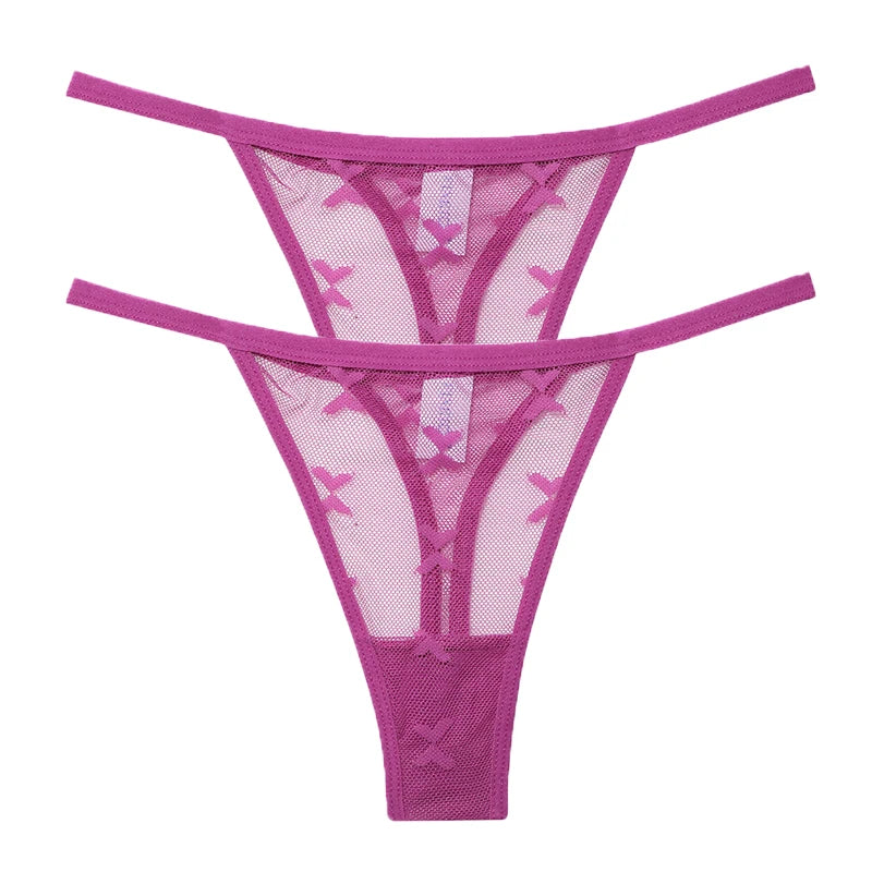 Ensemble 2 strings en maille pour femme – Strings transparents sans couture