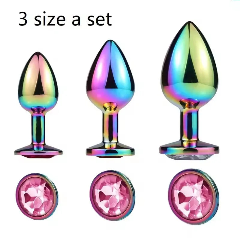 Ensemble de plugs anaux arc-en-ciel en or rose, petites, moyennes et grandes tailles, perles anales en métal, plug anal, bijoux, gode, jouet sexuel pour femme et homme