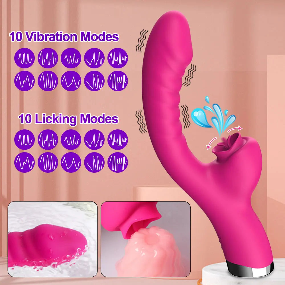 Vibromasseur léchant la langue 2 en 1 pour femme adulte, jouet sexuel, gode, vibromasseur, stimulateur de clitoris avec 20 vitesses.