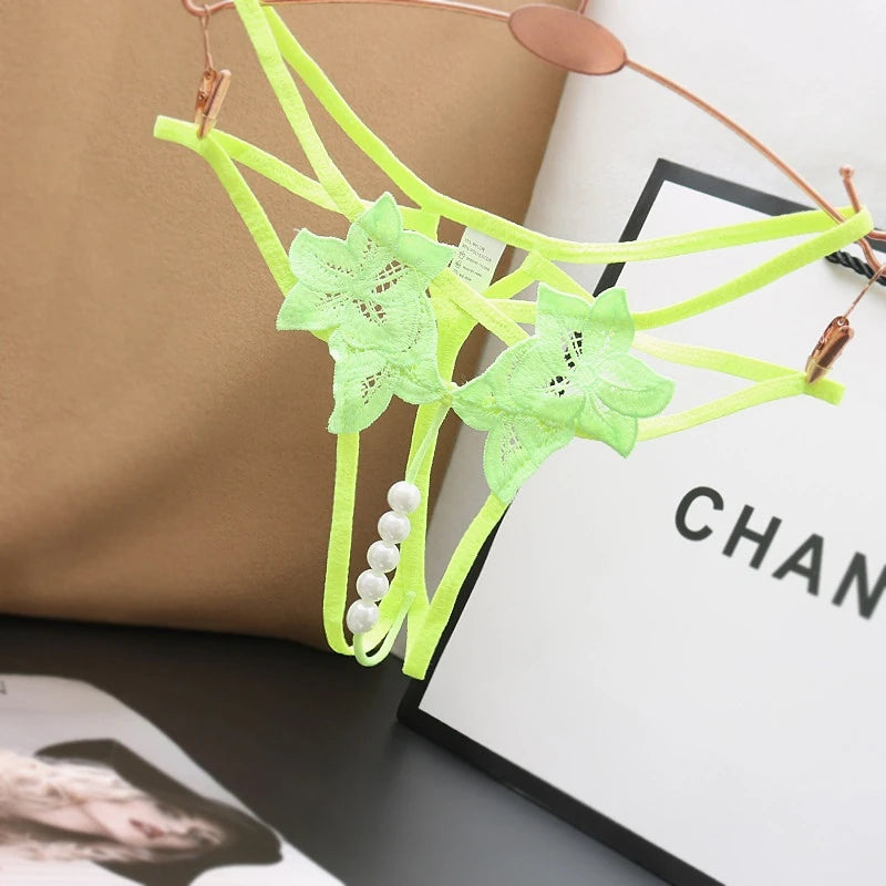 String en perles pour femme – Lingerie sexy à entrejambe ouvert