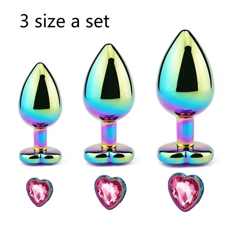 Ensemble de plugs anaux arc-en-ciel en or rose, petites, moyennes et grandes tailles, perles anales en métal, plug anal, bijoux, gode, jouet sexuel pour femme et homme