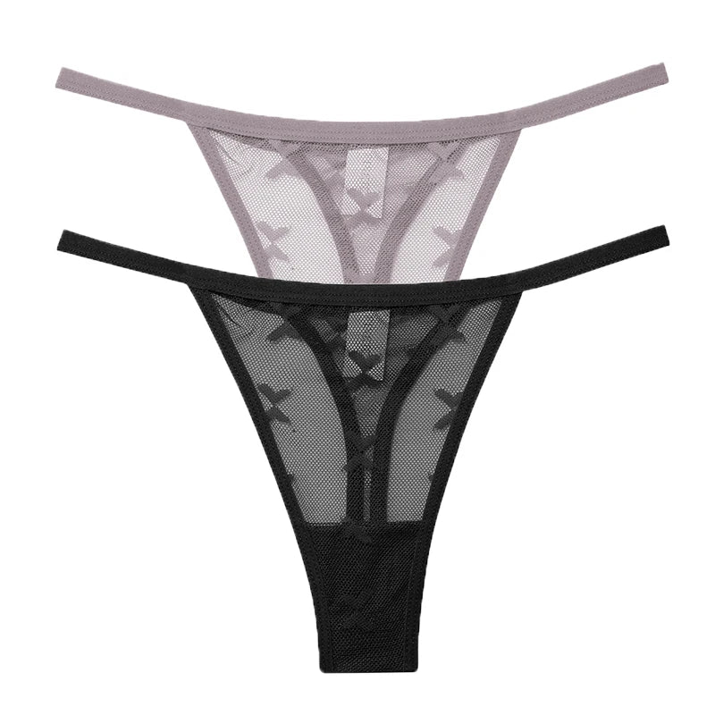 Ensemble 2 strings en maille pour femme – Strings transparents sans couture