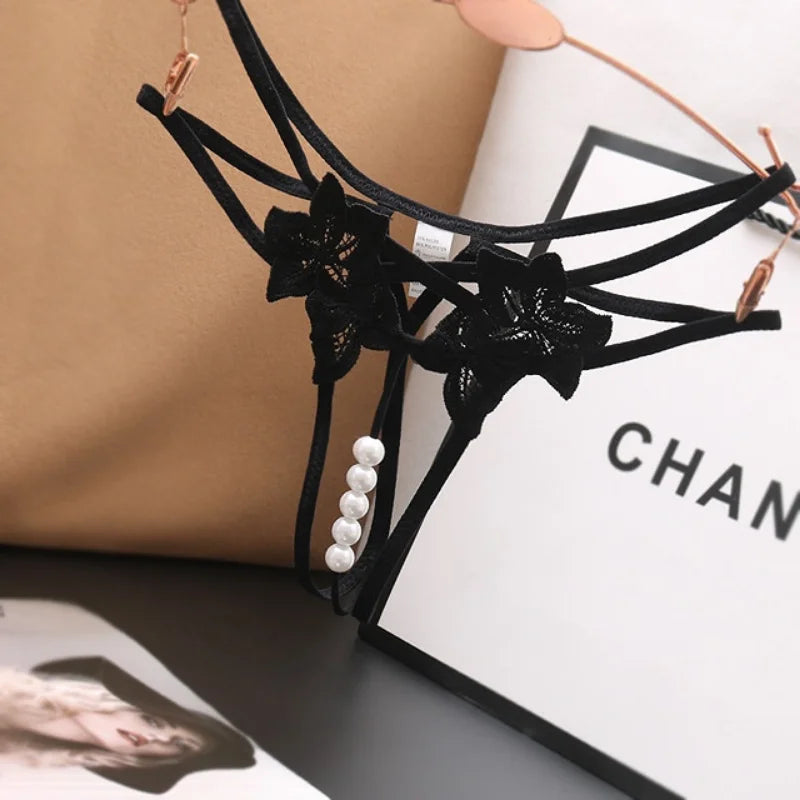 String en perles pour femme – Lingerie sexy à entrejambe ouvert