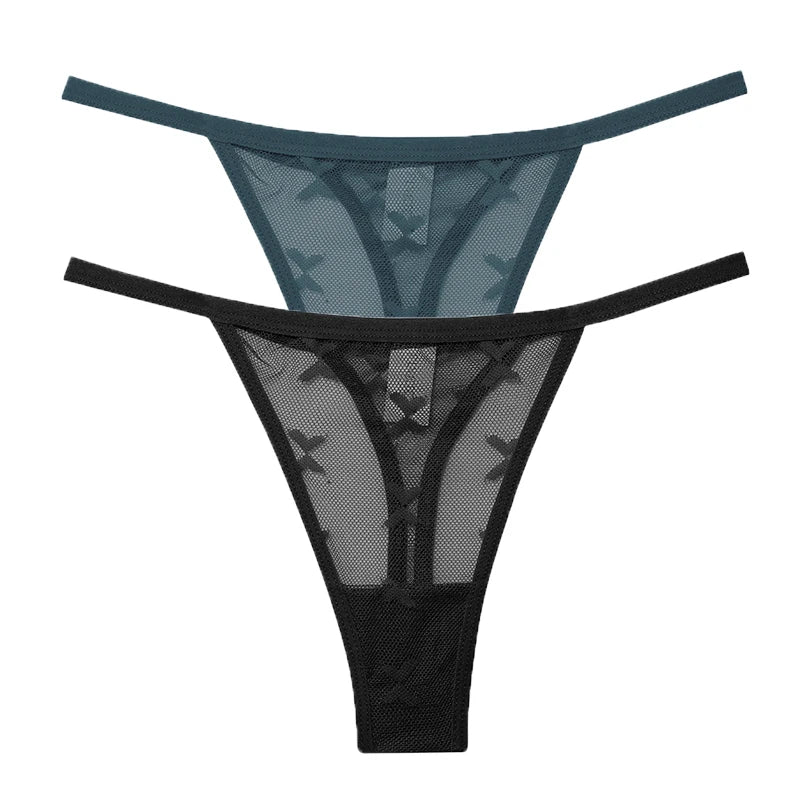 Ensemble 2 strings en maille pour femme – Strings transparents sans couture