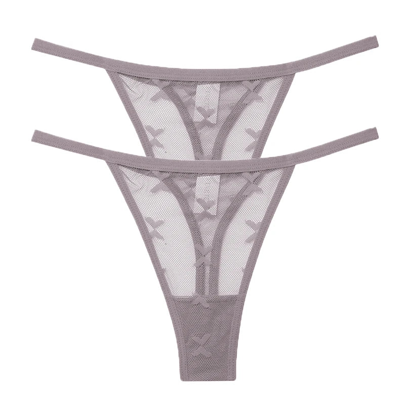 Ensemble 2 strings en maille pour femme – Strings transparents sans couture