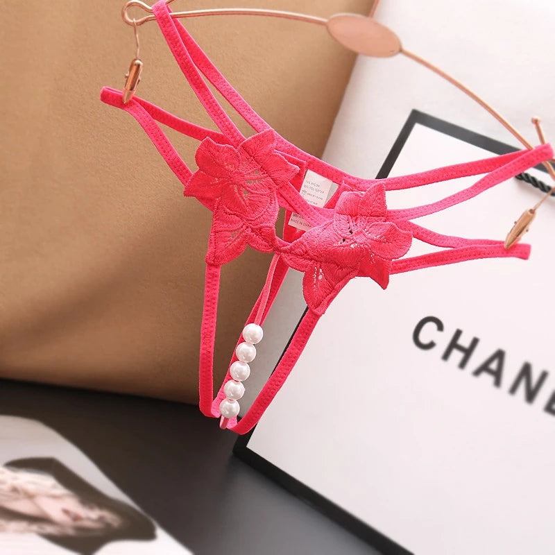 String en perles pour femme – Lingerie sexy à entrejambe ouvert