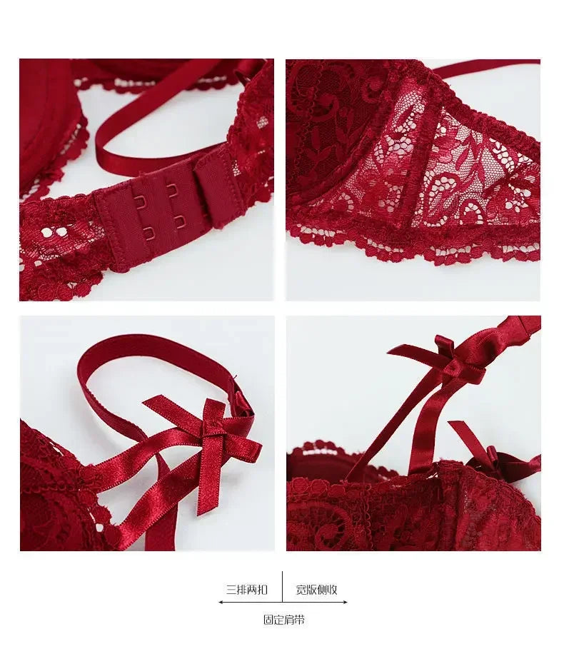 Soutien-gorge demi-bonnet en dentelle française pour femme – Bralette push-up décolletée en V