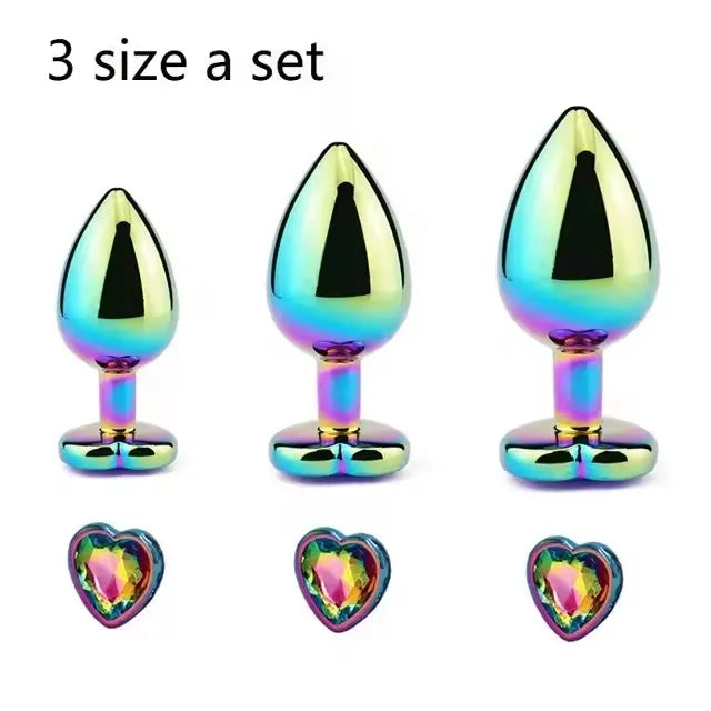 Ensemble de plugs anaux arc-en-ciel en or rose, petites, moyennes et grandes tailles, perles anales en métal, plug anal, bijoux, gode, jouet sexuel pour femme et homme