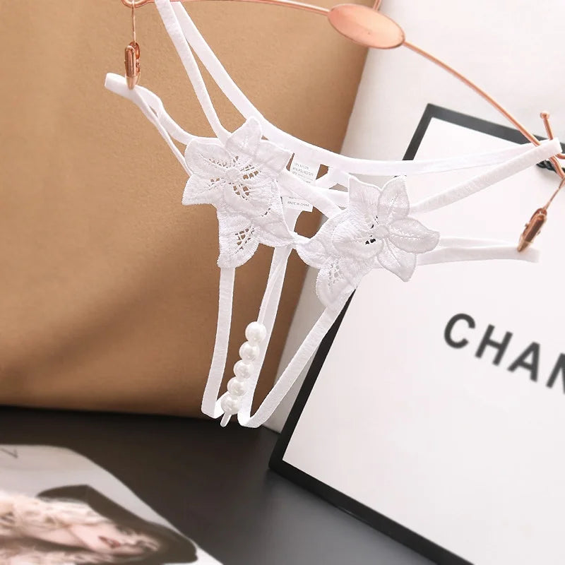 String en perles pour femme – Lingerie sexy à entrejambe ouvert