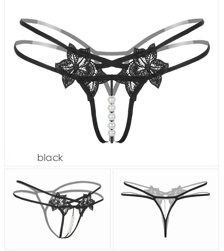 String en perles pour femme – Lingerie sexy à entrejambe ouvert