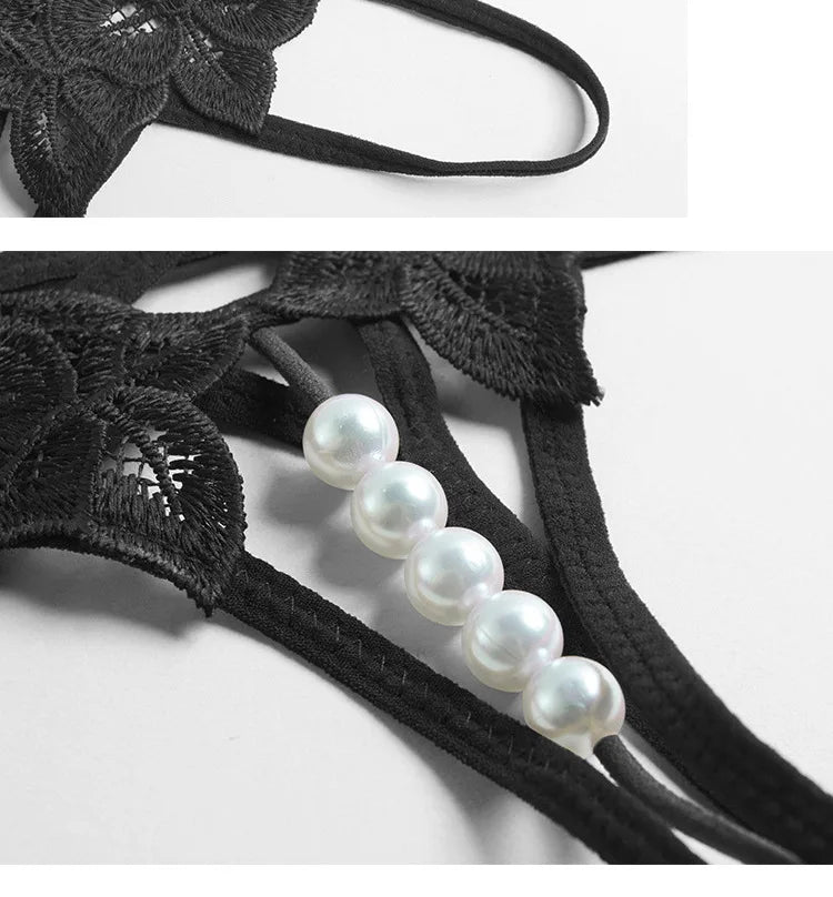 String en perles pour femme – Lingerie sexy à entrejambe ouvert