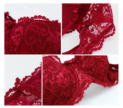 Soutien-gorge demi-bonnet en dentelle française pour femme – Bralette push-up décolletée en V