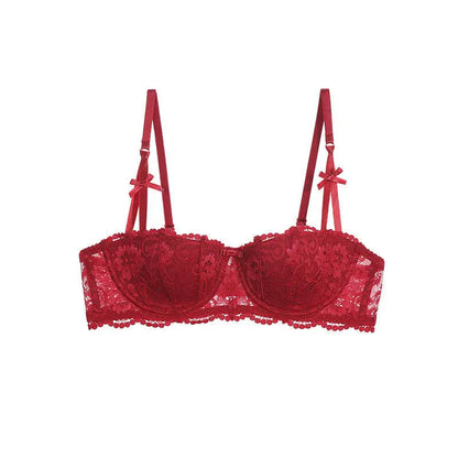 Soutien-gorge demi-bonnet en dentelle française pour femme – Bralette push-up décolletée en V