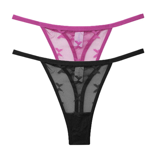 Ensemble 2 strings en maille pour femme – Strings transparents sans couture