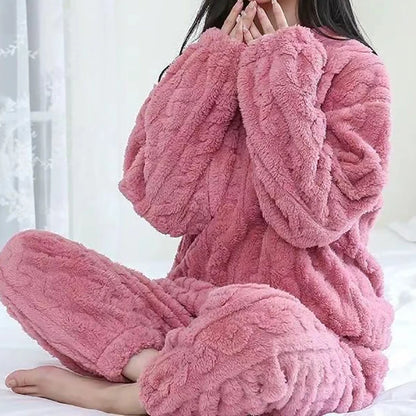 Ensemble pyjama en velours polaire pour femme – Pull et pantalon