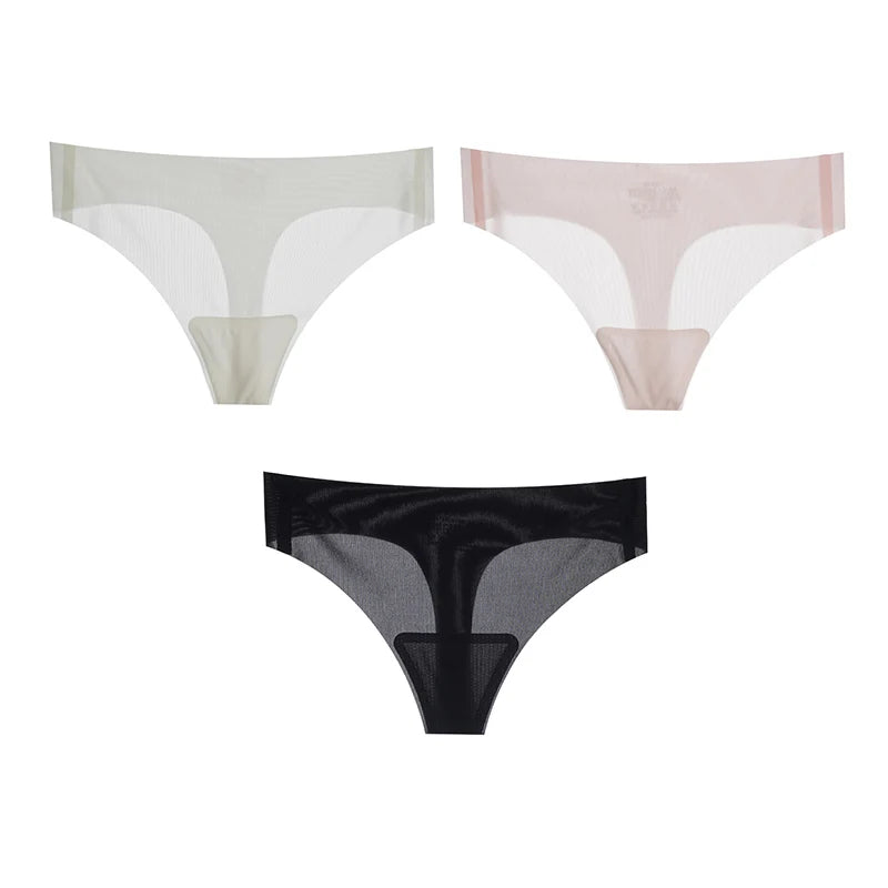 Lot de 3 strings transparents ultra-fins pour femme, sous-vêtements sexy sans couture, taille basse, couleur unie, séchage rapide