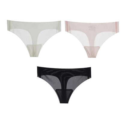 Lot de 3 strings transparents ultra-fins pour femme, sous-vêtements sexy sans couture, taille basse, couleur unie, séchage rapide