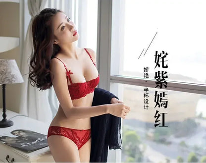 Soutien-gorge demi-bonnet en dentelle française pour femme – Bralette push-up décolletée en V