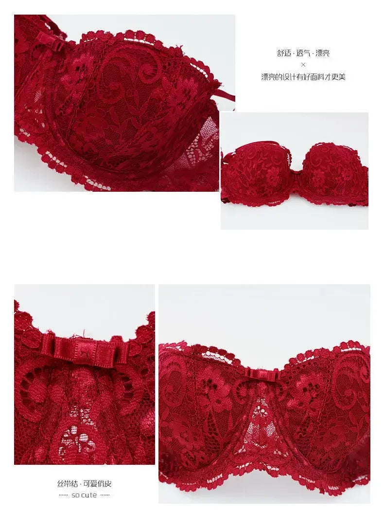 Soutien-gorge demi-bonnet en dentelle française pour femme – Bralette push-up décolletée en V