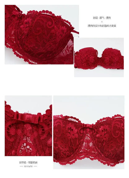 Soutien-gorge demi-bonnet en dentelle française pour femme – Bralette push-up décolletée en V