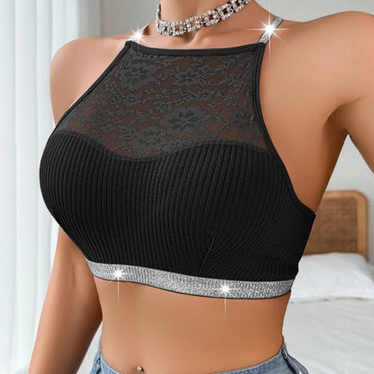 Soutien-gorge caraco dos nu en dentelle pour femme – Bralette côtelée à fleurs