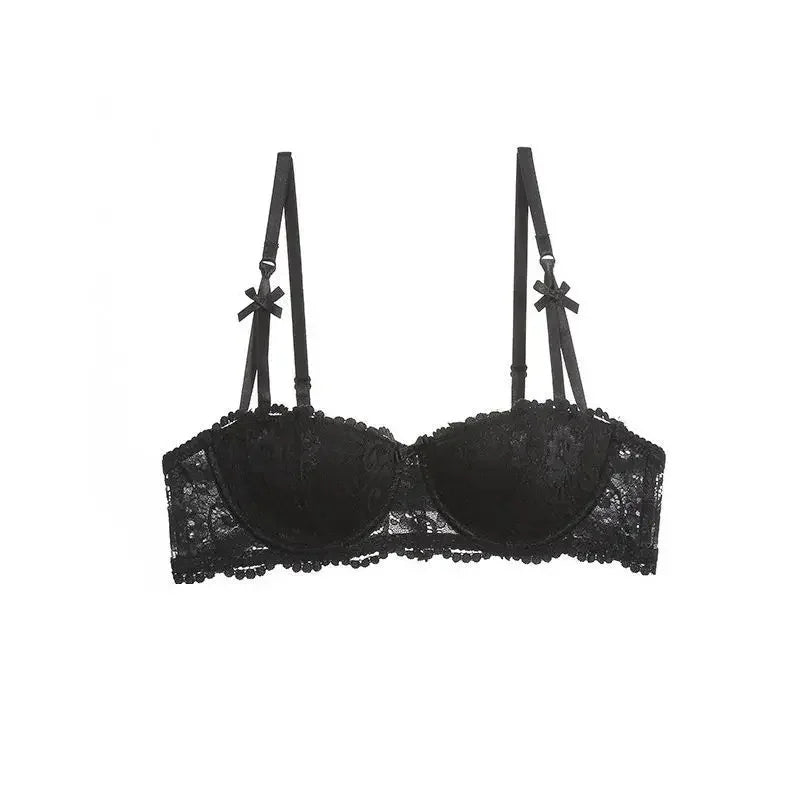 Soutien-gorge demi-bonnet en dentelle française pour femme – Bralette push-up décolletée en V
