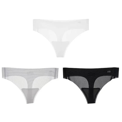 Lot de 3 strings transparents ultra-fins pour femme, sous-vêtements sexy sans couture, taille basse, couleur unie, séchage rapide